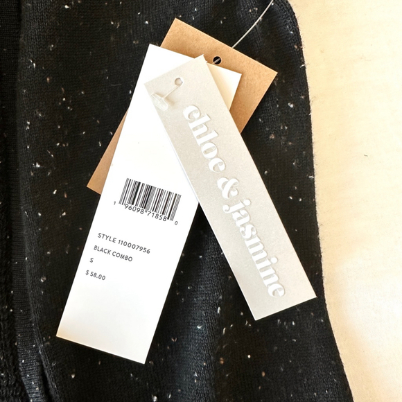 Chloe & Jasmine Waffle Knit Cardigan Black Size Small Large Pockets Speckled NWT - Picture 9 of 10